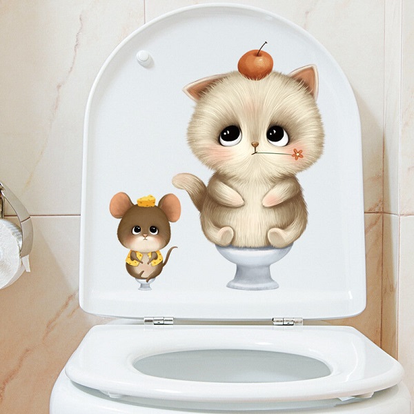 Hình ảnh trang trí nhà vệ sinh mầm non mèo và chuột